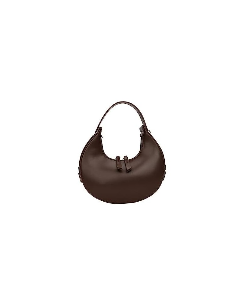 2023 New Ladies Genuine Leather Shoulder Handle Underarm Crescent Bag, Y2k Fashionable Adjustable Moon Bag With Handle. Coffe...