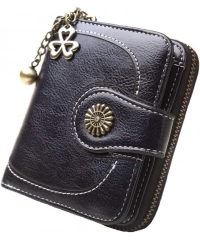 Wallet Retro Solid Color Shamrock Charm Short Wallet Women Multi Slots Clutch Purse Blue Black $9.84 Wallets