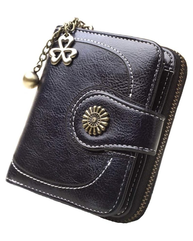 Wallet Retro Solid Color Shamrock Charm Short Wallet Women Multi Slots Clutch Purse Blue Black $9.84 Wallets