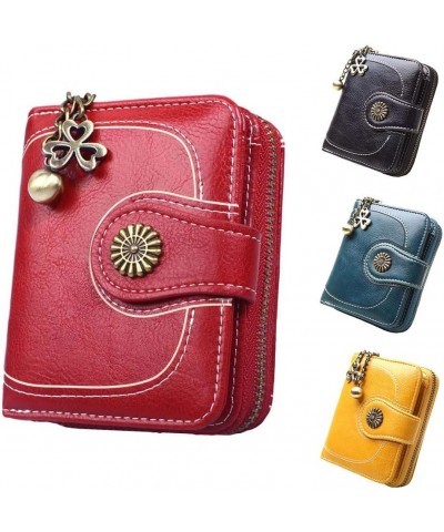 Wallet Retro Solid Color Shamrock Charm Short Wallet Women Multi Slots Clutch Purse Blue Black $9.84 Wallets