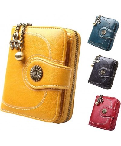 Wallet Retro Solid Color Shamrock Charm Short Wallet Women Multi Slots Clutch Purse Blue Black $9.84 Wallets