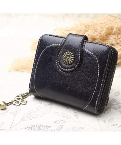 Wallet Retro Solid Color Shamrock Charm Short Wallet Women Multi Slots Clutch Purse Blue Black $9.84 Wallets