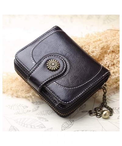 Wallet Retro Solid Color Shamrock Charm Short Wallet Women Multi Slots Clutch Purse Blue Black $9.84 Wallets