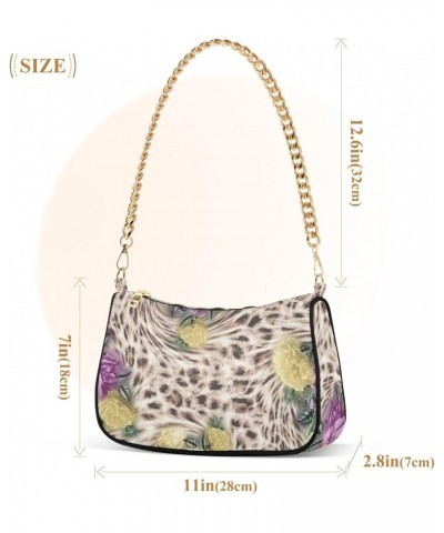 Women Chain Shoulder Purse Bag With Zipper Leopard Flowers Spring Print, Unique Floral Hobo Tote Clutch Handbags with Chain S...