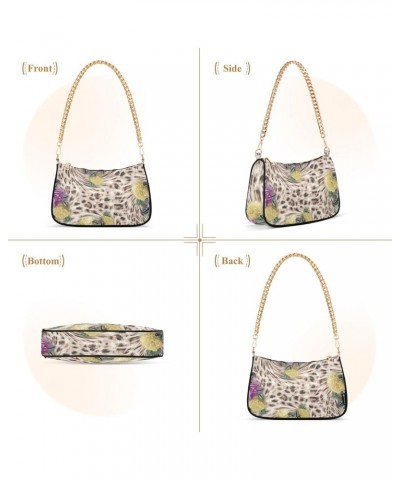 Women Chain Shoulder Purse Bag With Zipper Leopard Flowers Spring Print, Unique Floral Hobo Tote Clutch Handbags with Chain S...