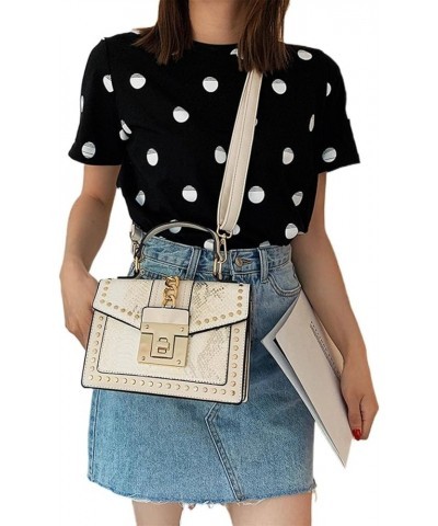 New Snakeskin Pattern Three-Dimensional Small Square Bag Rivet Shoulder Crossbody Brain Teaser Chain Women's Bag White 1 $20....