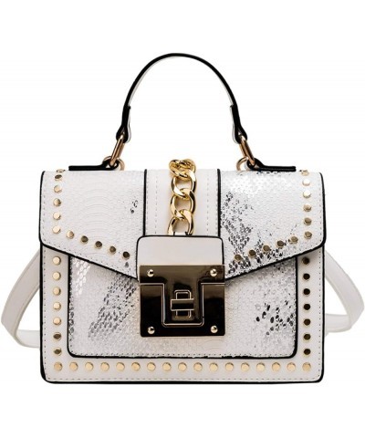 New Snakeskin Pattern Three-Dimensional Small Square Bag Rivet Shoulder Crossbody Brain Teaser Chain Women's Bag White 1 $20....