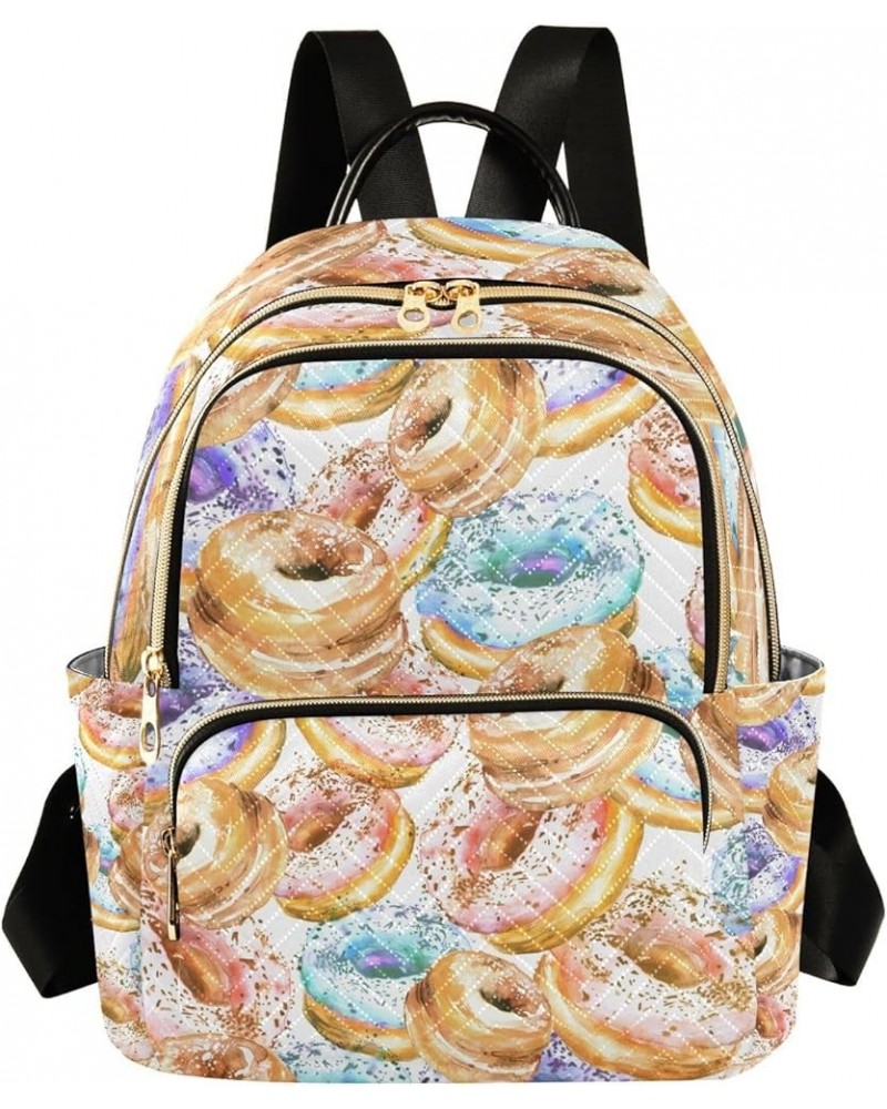 Women Backpack Watercolor Doughnut Anti-Theft Travel Backpack with Luggage Belt Lightweight Handbag Lady Purse Roomy Double Z...