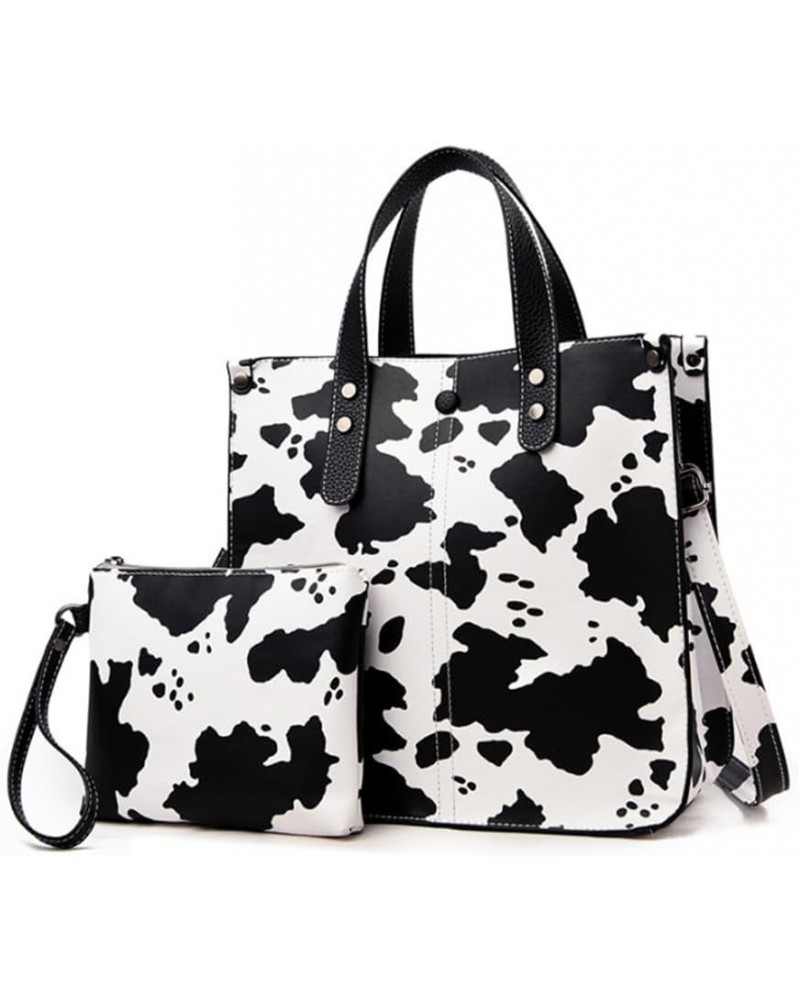 2pcs Handbags and Purses for Women PU Top Handle Shoulder Bags Tote Clutch Wallet Cow Pattern $15.57 Handbags