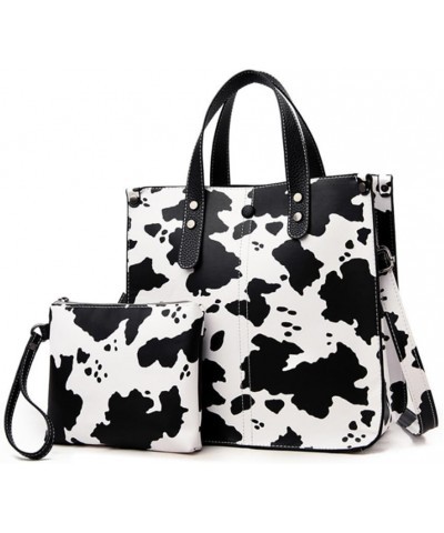 2pcs Handbags and Purses for Women PU Top Handle Shoulder Bags Tote Clutch Wallet Cow Pattern $15.57 Handbags