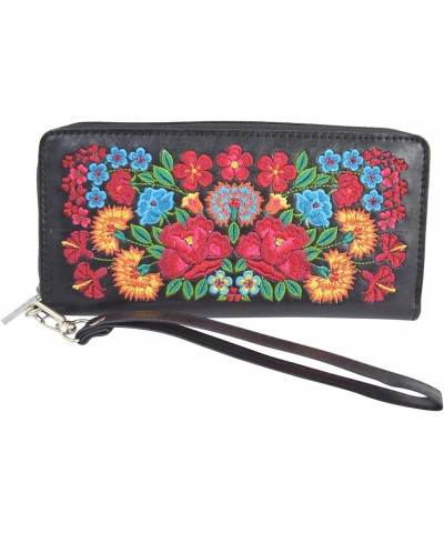 Beautiful Floral Arrangement Embroidered Large Wristlet Ziparound wallet (Green) Black $24.76 Wristlets