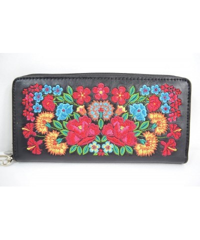 Beautiful Floral Arrangement Embroidered Large Wristlet Ziparound wallet (Green) Black $24.76 Wristlets