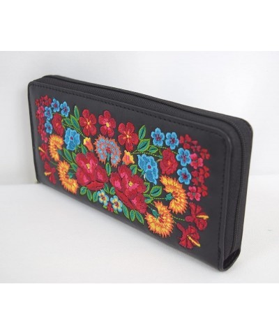 Beautiful Floral Arrangement Embroidered Large Wristlet Ziparound wallet (Green) Black $24.76 Wristlets