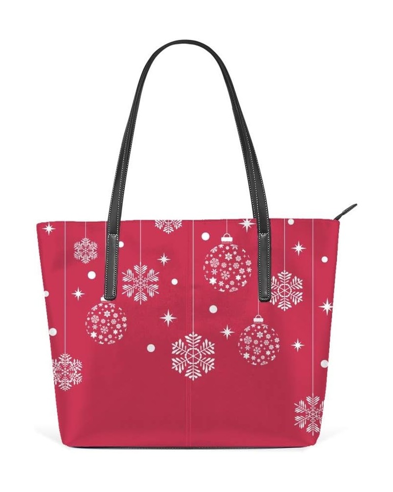 Shopper Bag Large Work Tote Bags Women's PU Leather Fashion Snowflakes and Balls Red Handbags Casual Bag $26.49 Totes