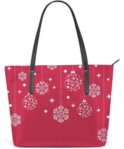 Shopper Bag Large Work Tote Bags Women's PU Leather Fashion Snowflakes and Balls Red Handbags Casual Bag $26.49 Totes