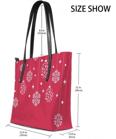 Shopper Bag Large Work Tote Bags Women's PU Leather Fashion Snowflakes and Balls Red Handbags Casual Bag $26.49 Totes