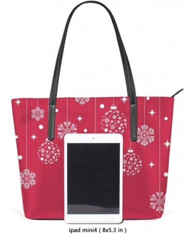 Shopper Bag Large Work Tote Bags Women's PU Leather Fashion Snowflakes and Balls Red Handbags Casual Bag $26.49 Totes