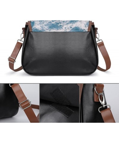 Printed Shoulder Crossbody Bag Leather Hobo Bags Medium Ladies Top Handles Satchels Moon Cosmonaut Color1 $28.79 Hobo Bags