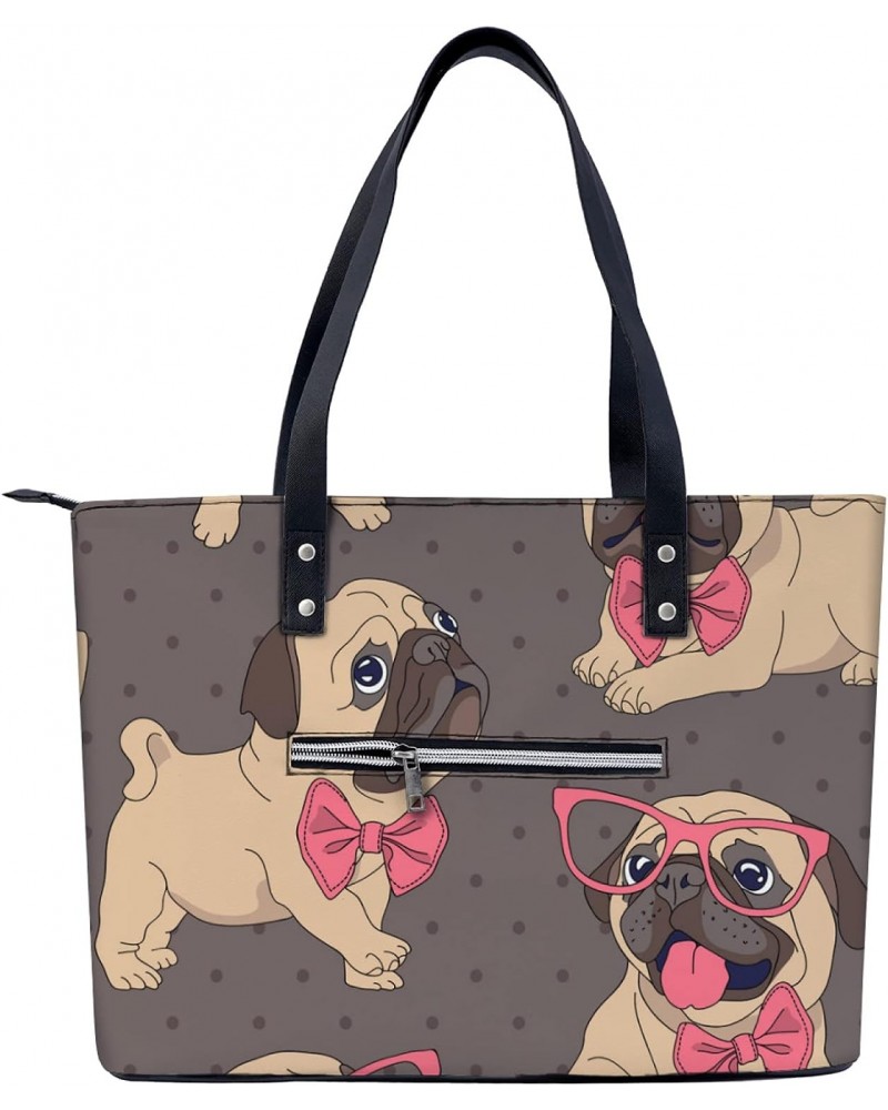 NIxux A Puppy With Glasses Tote Bag Lightweight Handbag for Shopping Gym Hiking Travel Yoga Shoulder Bag with Outside Zipper ...