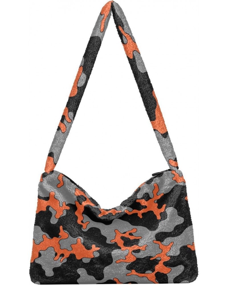 Camouflage Black Orange Shoulder Tote Bags for Women Furry Crossbody bag Hobo Handbag Purses for Traveling Working Shopping $...