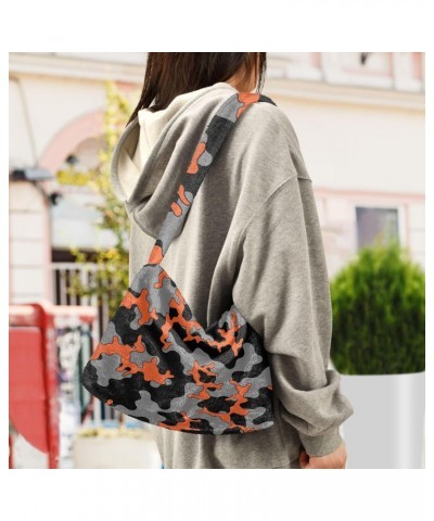 Camouflage Black Orange Shoulder Tote Bags for Women Furry Crossbody bag Hobo Handbag Purses for Traveling Working Shopping $...