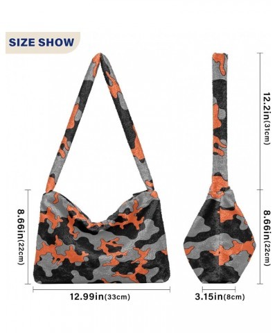 Camouflage Black Orange Shoulder Tote Bags for Women Furry Crossbody bag Hobo Handbag Purses for Traveling Working Shopping $...