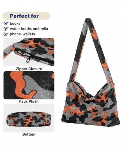 Camouflage Black Orange Shoulder Tote Bags for Women Furry Crossbody bag Hobo Handbag Purses for Traveling Working Shopping $...