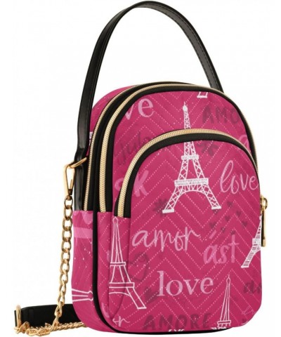 Valentines Cell Phone Purse Amor Eiffel Tower Love Crossbody Handbag Durable Shoulder Bag Sturdy Travel Pouch Compact Chic Ba...