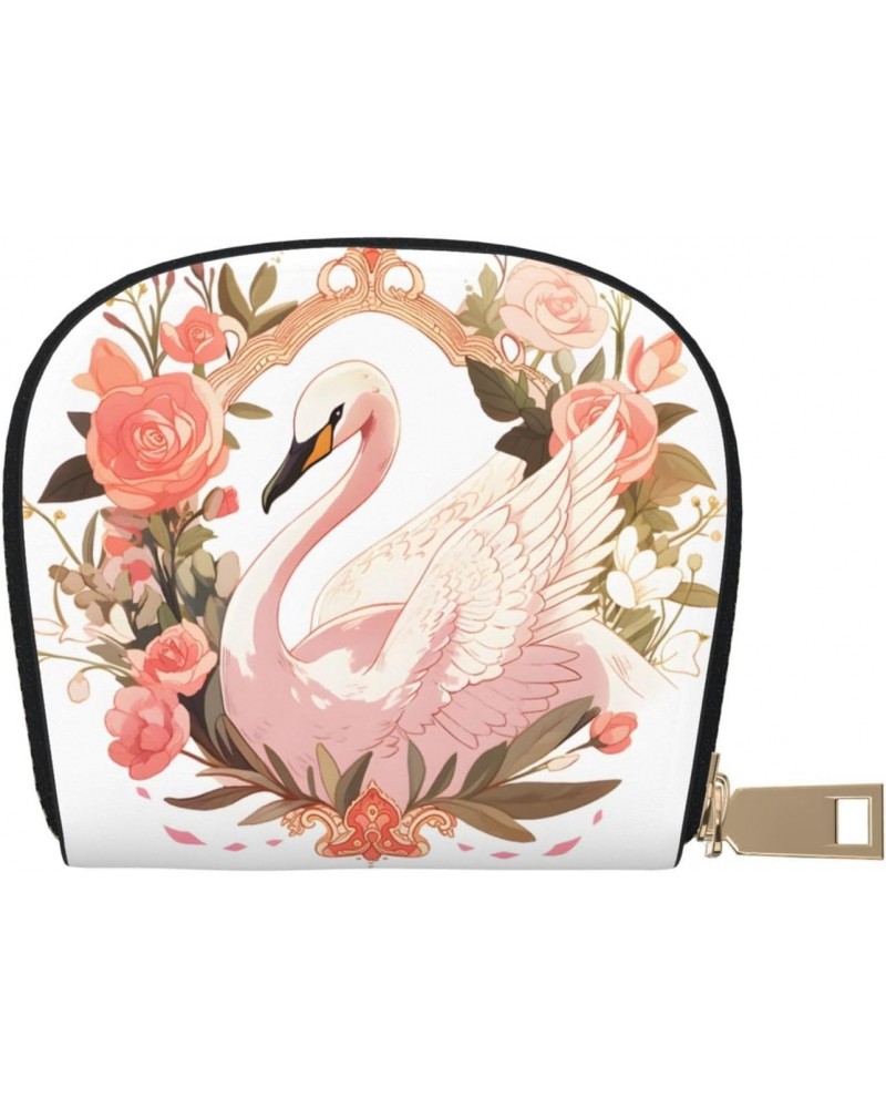 Small Wallets Woman Credit Card Holder For Women Coin Purse Leather Card Wallet (Pink Flower Ring Swan) $12.64 Wallets