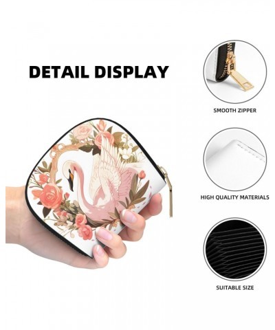 Small Wallets Woman Credit Card Holder For Women Coin Purse Leather Card Wallet (Pink Flower Ring Swan) $12.64 Wallets