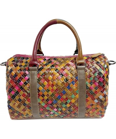 Women's Mosaic Style Genuine Leather Handwoven Unique Style Diagonal Shoulder Handbag A-9038 $26.35 Satchels