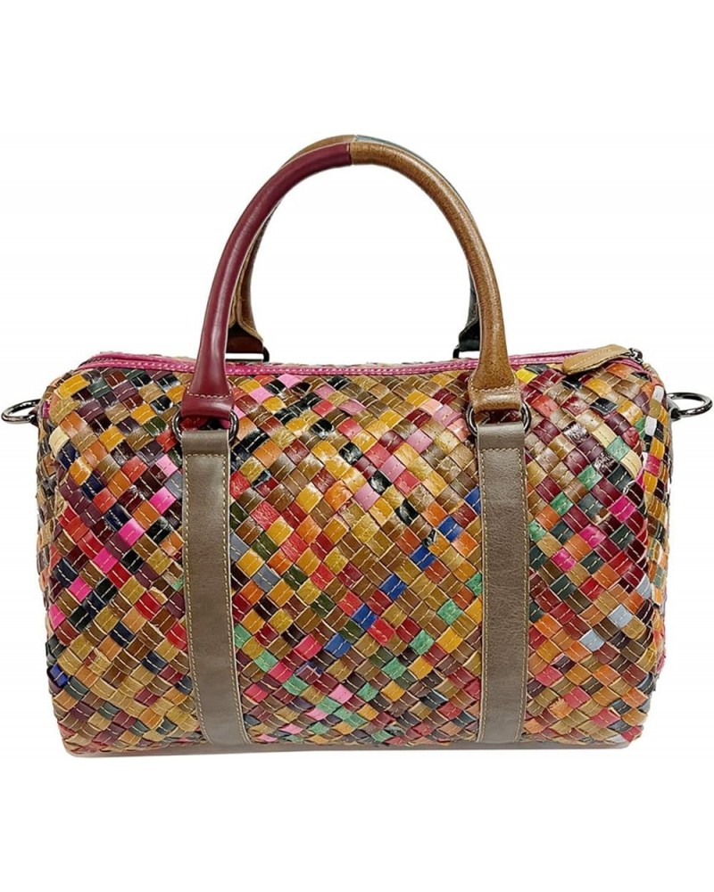 Women's Mosaic Style Genuine Leather Handwoven Unique Style Diagonal Shoulder Handbag A-9038 $26.35 Satchels