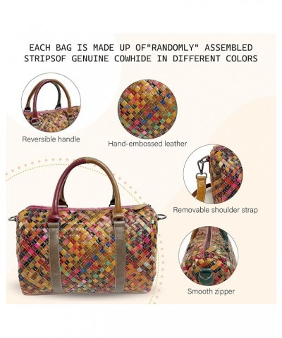 Women's Mosaic Style Genuine Leather Handwoven Unique Style Diagonal Shoulder Handbag A-9038 $26.35 Satchels