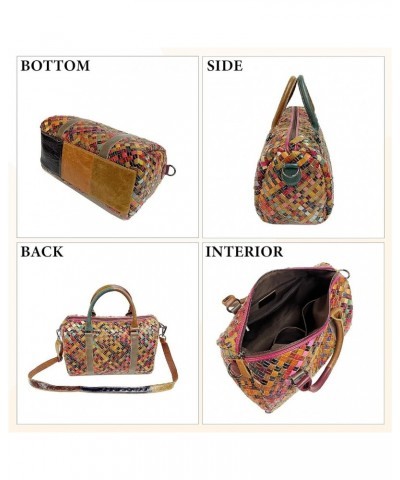 Women's Mosaic Style Genuine Leather Handwoven Unique Style Diagonal Shoulder Handbag A-9038 $26.35 Satchels