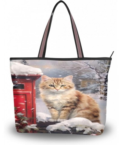 Women Tote Bags Snow Winter Cat Top Handle Satchel Handbags Shoulder Bag for Shopping L 20848160 $9.24 Satchels