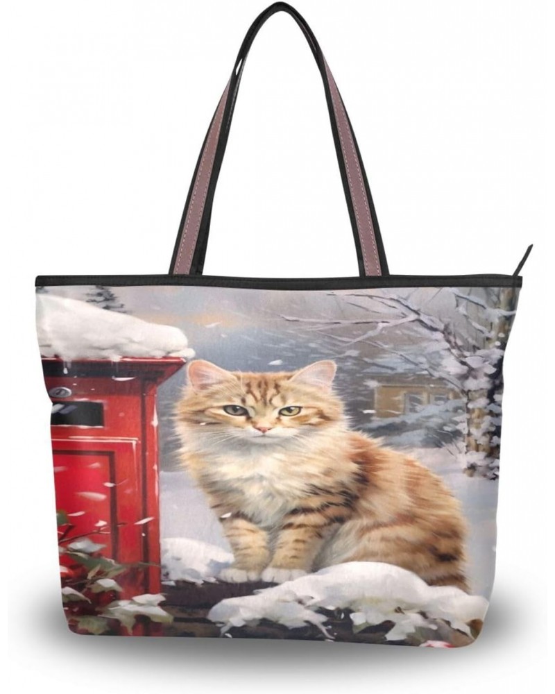 Women Tote Bags Snow Winter Cat Top Handle Satchel Handbags Shoulder Bag for Shopping L 20848160 $9.24 Satchels