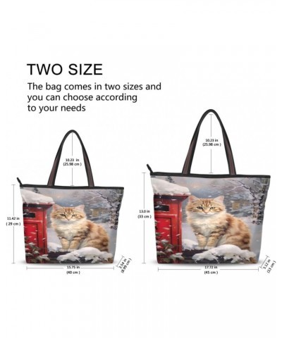 Women Tote Bags Snow Winter Cat Top Handle Satchel Handbags Shoulder Bag for Shopping L 20848160 $9.24 Satchels