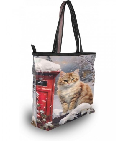 Women Tote Bags Snow Winter Cat Top Handle Satchel Handbags Shoulder Bag for Shopping L 20848160 $9.24 Satchels