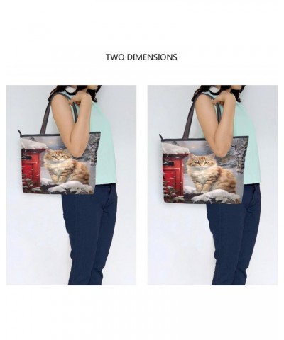 Women Tote Bags Snow Winter Cat Top Handle Satchel Handbags Shoulder Bag for Shopping L 20848160 $9.24 Satchels