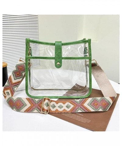 Womens Small Transparent Crossbody Shoulder Bag Bucket Crossbody Bag with Wide Strap PVC Satchel Bag Purse (Black) Green $20....