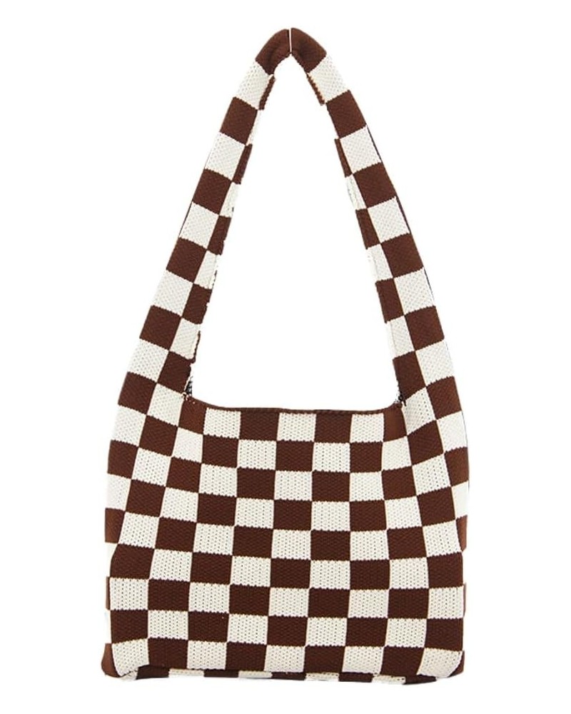 Crochet Checkerboard Tote Shoulder Bag for Women Large Plaid Beach Bag Handbags Y2k Knitted Hobo Bag Handmade Shoulder Bags B...