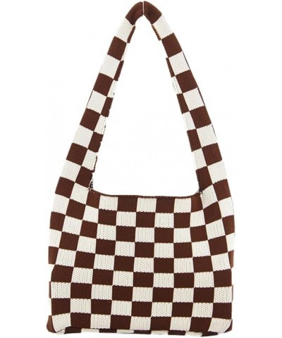 Crochet Checkerboard Tote Shoulder Bag for Women Large Plaid Beach Bag Handbags Y2k Knitted Hobo Bag Handmade Shoulder Bags B...