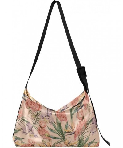 Tropical Flowers Jungle Flamingos Hobo Bags for Women Leather Purses Crossbody Bag Handbag Shoulder Bag for Work GiftsTravel ...