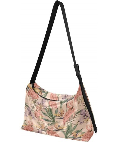 Tropical Flowers Jungle Flamingos Hobo Bags for Women Leather Purses Crossbody Bag Handbag Shoulder Bag for Work GiftsTravel ...