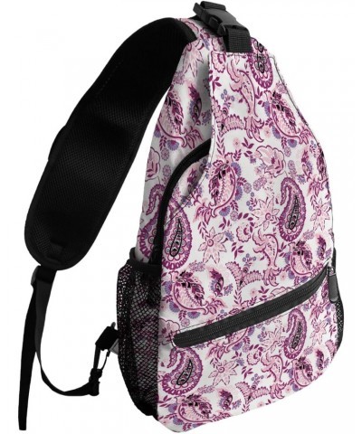 Sling Bag Crossbody Bag for Women Men Abstract Purple Flowers Leaves Pattern Waterproof Hiking Backpack Lightweight Chest Sho...