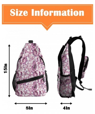 Sling Bag Crossbody Bag for Women Men Abstract Purple Flowers Leaves Pattern Waterproof Hiking Backpack Lightweight Chest Sho...