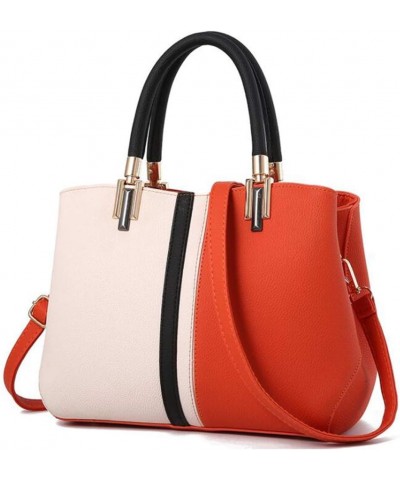 Women PU Leather Handbags Tote Shoulder Bags Top Satchel Purses-Black Orange $25.16 Totes