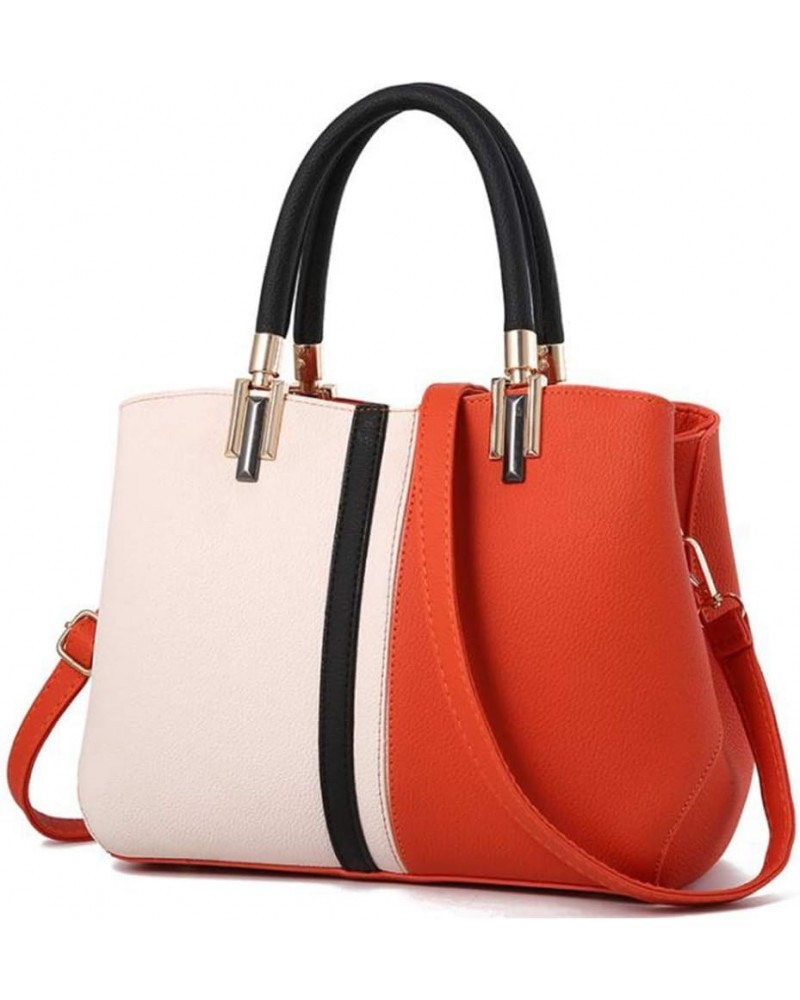 Women PU Leather Handbags Tote Shoulder Bags Top Satchel Purses-Black Orange $25.16 Totes