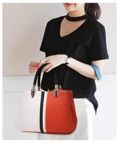 Women PU Leather Handbags Tote Shoulder Bags Top Satchel Purses-Black Orange $25.16 Totes