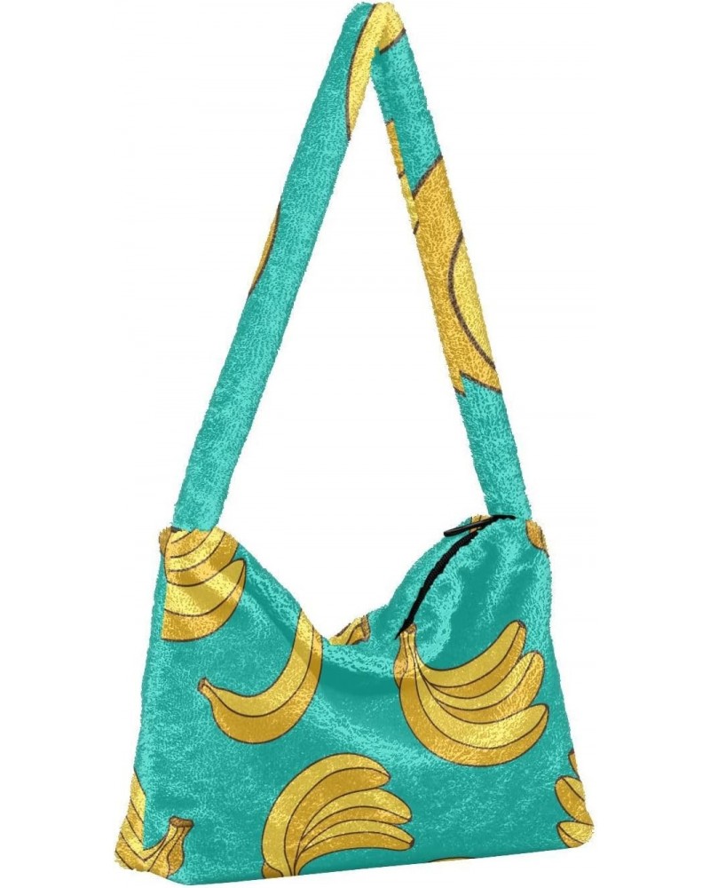 Fruit Women Boho Handbag Yellow Banana Aqua Underarm Bag Tote Bag Shoulder Bag Crossbody Bag Fluffy Cell Phone Purse Patriot ...